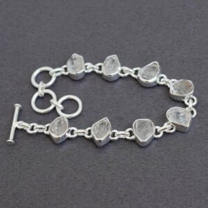 Handmade Herkimer Diamond Bracelet: Raw Gemstone, 925 Sterling Silver Handmade Herkimer Diamond Bracelet: Raw Gemstone, 925 Sterling Silver