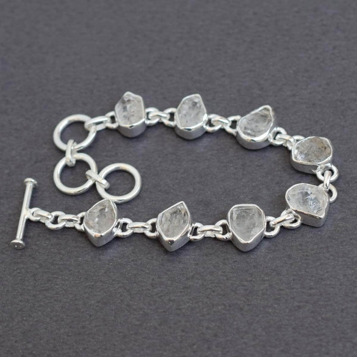 Handmade Herkimer Diamond Bracelet: Raw Gemstone, 925 Sterling Silver Handmade Herkimer Diamond Bracelet: Raw Gemstone, 925 Sterling Silver