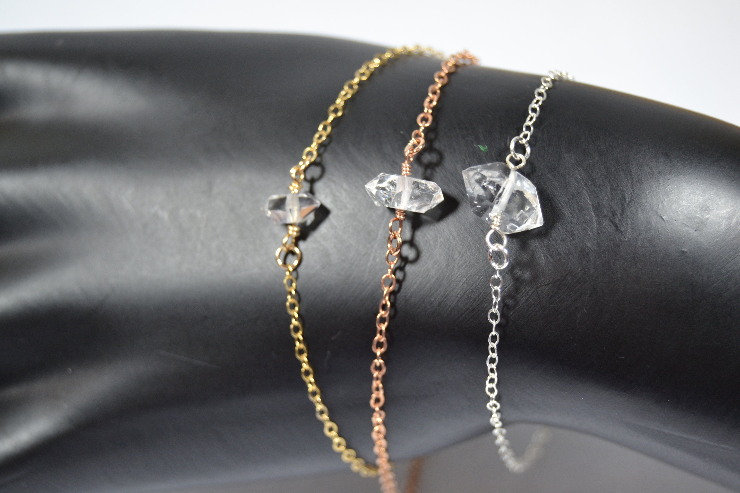 Herkimer Diamond Bracelet In Sterling Silver, 14k Gold Fill // 10th, 60th Anniversary // April Birthstone // Dainty Solitaire Herkimer