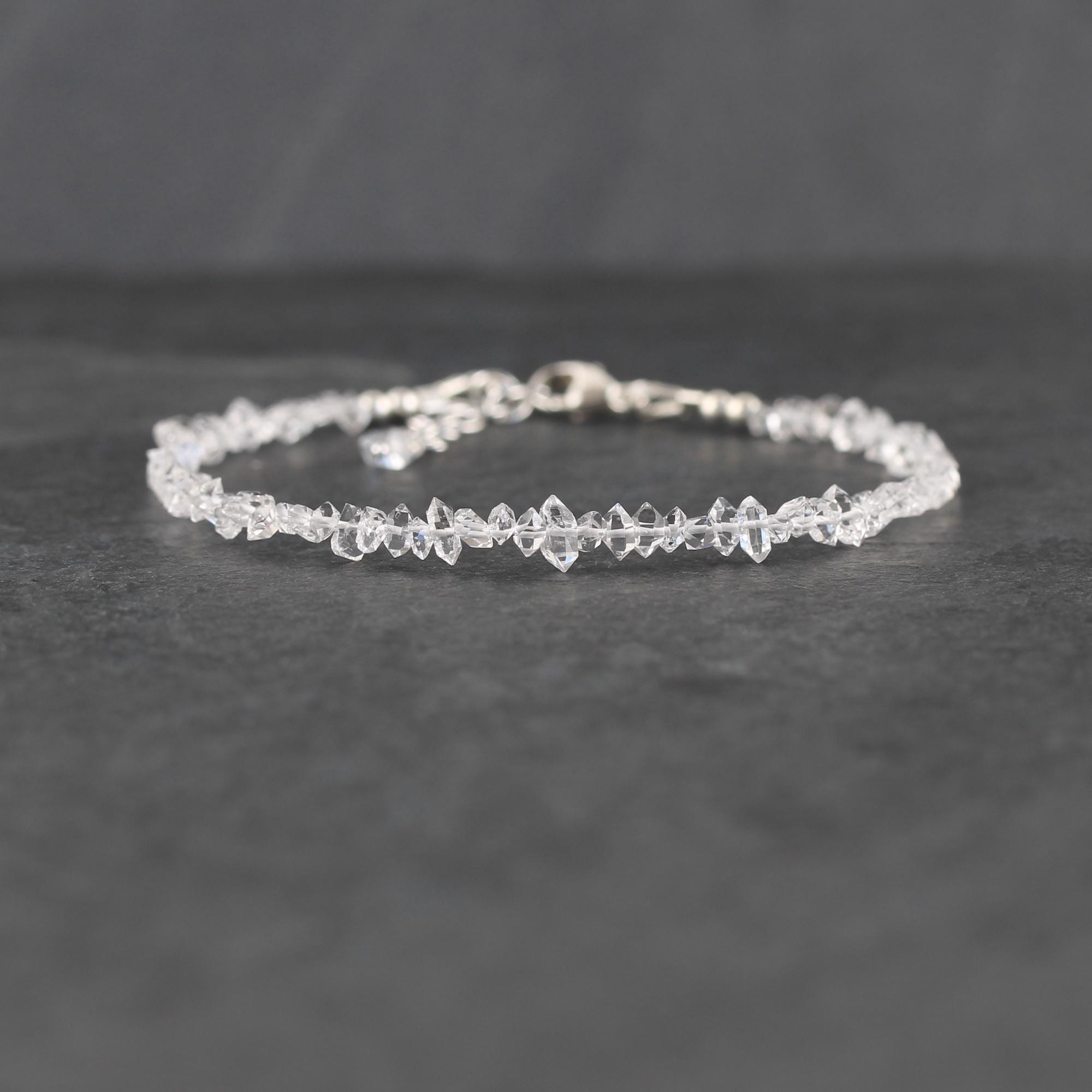 Herkimer Diamond Bracelet In Sterling Silver, Gold Or Rose Gold Filled, Dainty Natural Clear Quartz Crystal, Gemstone Stacking Bracelet