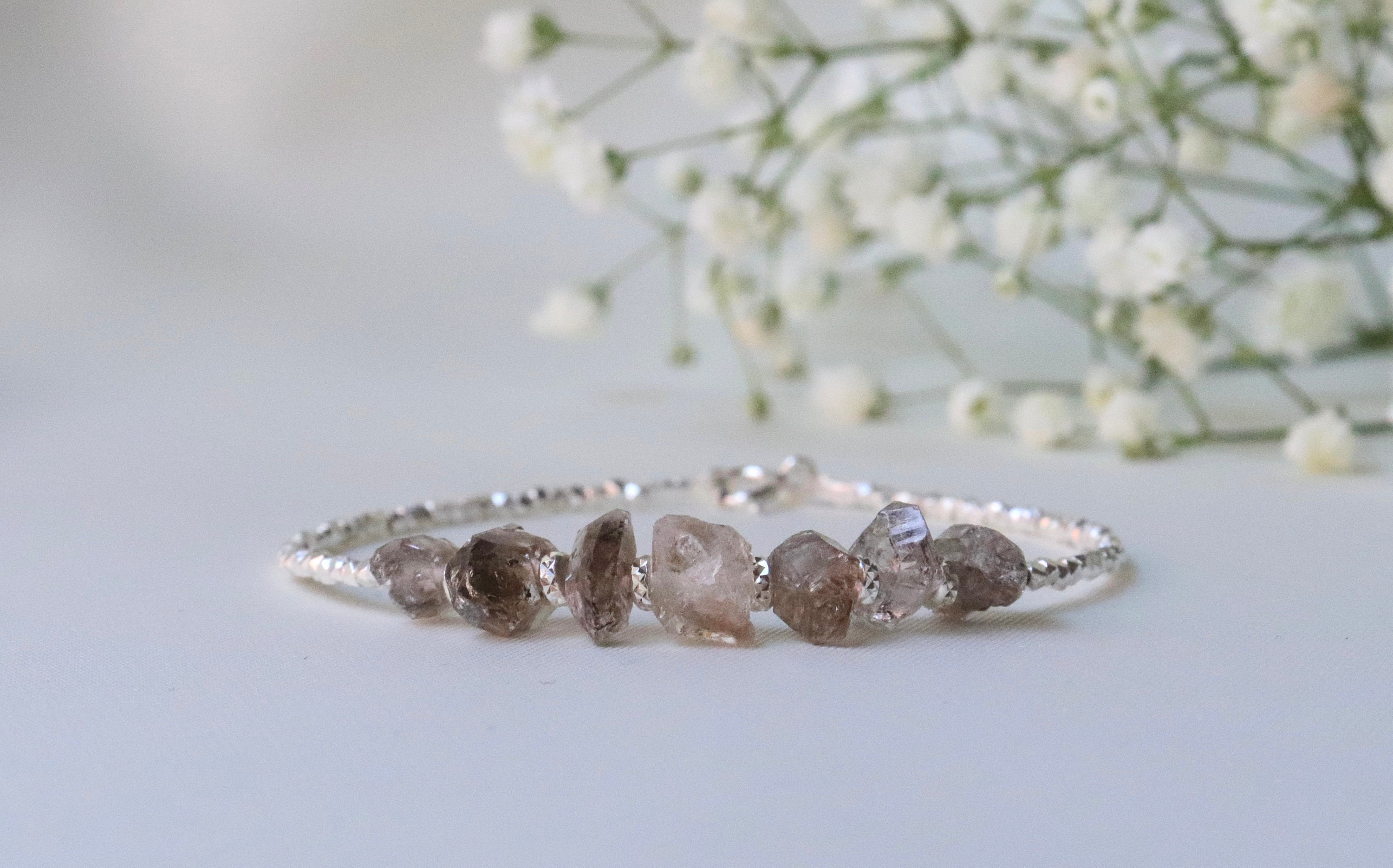 Herkimer Diamond Bracelet & Karen Hill Tribe Silver Bracelet, 925 Sterling Silver, Crystal Bracelet, Gifts For Her, Raw Diamond Bracelet