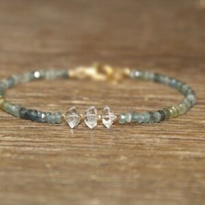 Moss Aquamarine And Herkimer Diamond Bracelet, Moss Aquamarine Jewelry, March Birthstone, Ombre, Gemstone Jewelry Moss Aquamarine And Herkimer Diamond Bracelet, Moss Aquamarine Jewelry, March Birthstone, Ombre, Gemstone Jewelry