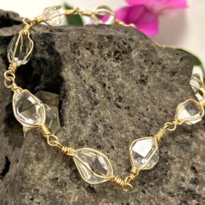 Ny Herkimer Diamond Bracelet: 14k Gold Fill Quartz Crystal Link Bracelet 7-8.5 Inch Ny Herkimer Diamond Bracelet: 14k Gold Fill Quartz Crystal Link Bracelet 7-8.5 Inch