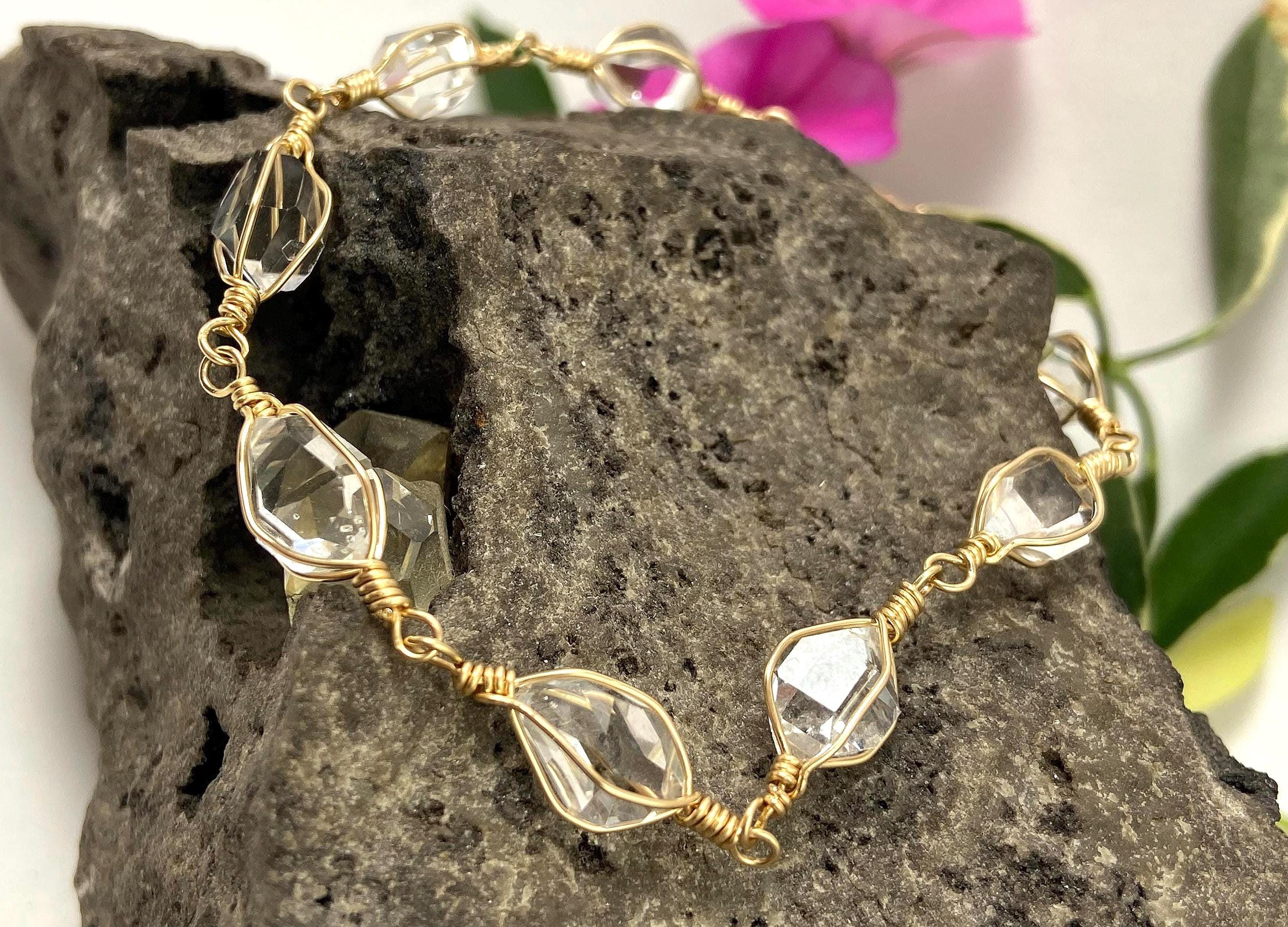 Ny Herkimer Diamond Bracelet: 14k Gold Fill Quartz Crystal Link Bracelet 7-8.5 Inch