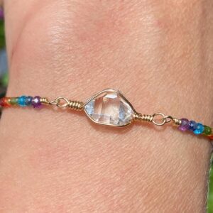 Ny Herkimer Diamond Chakra Bracelet: 14k Gold Fill Rainbow Gemstone Beads Ny Herkimer Diamond Chakra Bracelet: 14k Gold Fill Rainbow Gemstone Beads