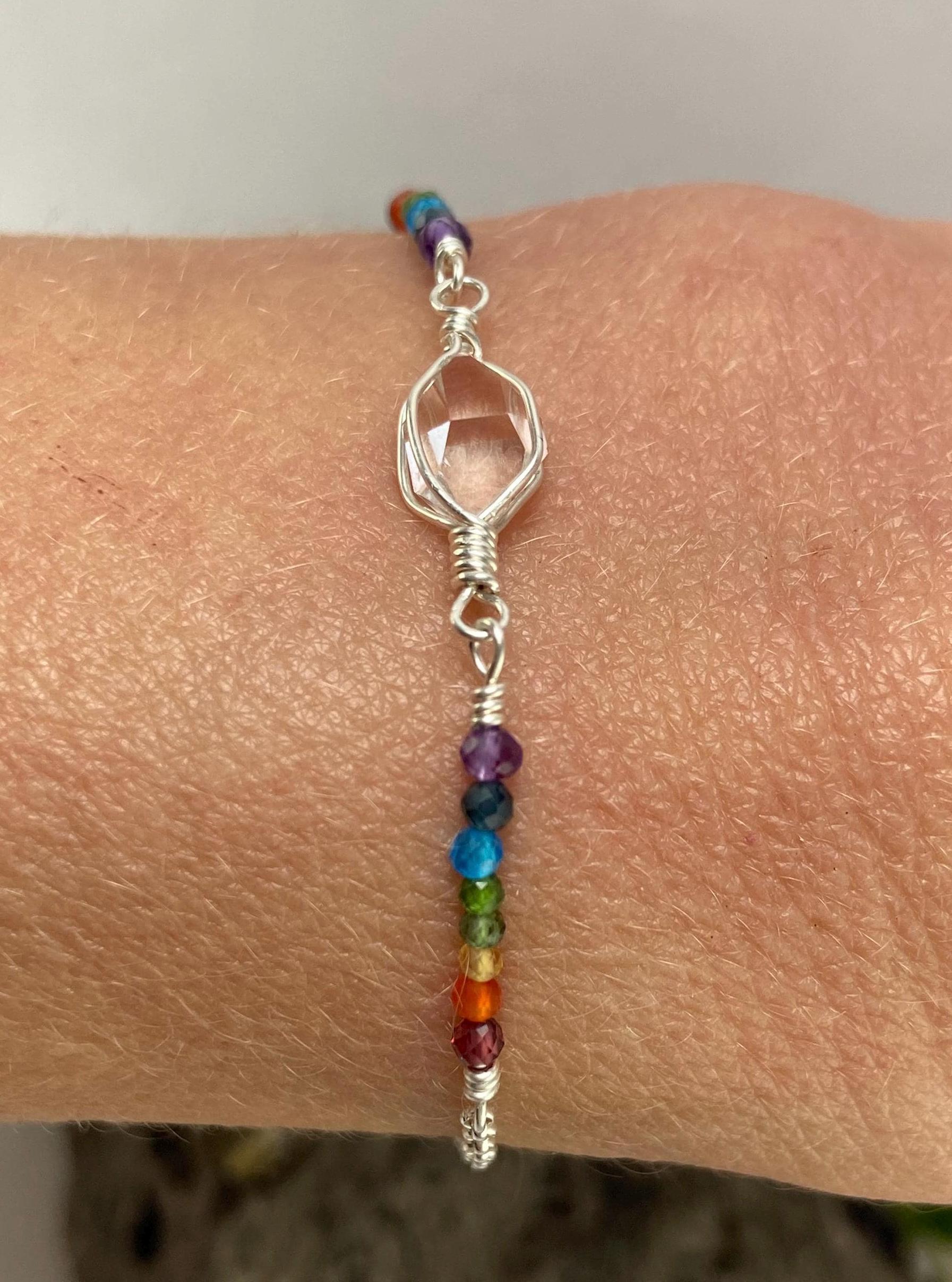 Ny Herkimer Diamond Crystal Chakra Bracelet: Sterling Silver Rainbow Gemstone Crystal Ny Herkimer Diamond Crystal Chakra Bracelet: Sterling Silver Rainbow Gemstone Crystal