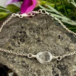 Ny Herkimer Diamond Quartz Crystal Bracelet: Sterling Silver, Adjustable Chain Ny Herkimer Diamond Quartz Crystal Bracelet: Sterling Silver, Adjustable Chain