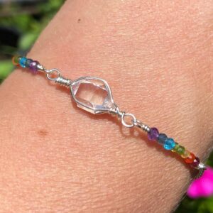 Herkimer Diamond Quartz Crystal Chakra Bracelet: Sterling Silver Rainbow Gemstones Herkimer Diamond Quartz Crystal Chakra Bracelet: Sterling Silver Rainbow Gemstones