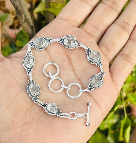 Raw Herkimer Diamond Bracelet, 925 Sterling Silver Jewelry, Handmade Bracelet Raw Herkimer Diamond Bracelet, 925 Sterling Silver Jewelry, Handmade Bracelet