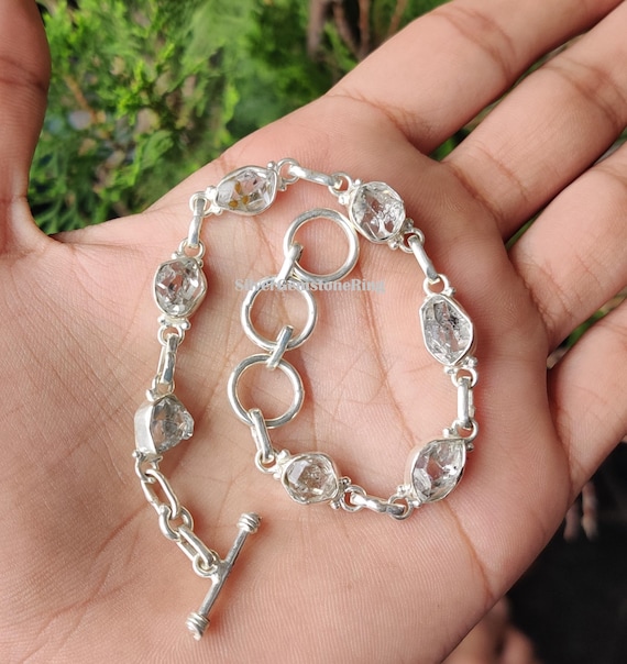Raw Herkimer Diamond Bracelet: Handmade 925 Sterling Silver Jewelry