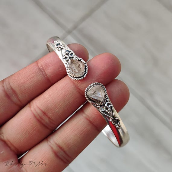 Raw Herkimer Diamond Bracelet Jewelry, 925 Sterling Silver Crystal Bangle, Cuff Jewelry