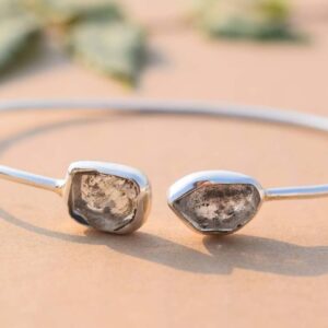 Raw Herkimer Diamond Quartz Bracelet In 925 Sterling Silver | Dainty Rough Crystal Cuff | Natural Gemstone Bangle Gift For Her Raw Herkimer Diamond Quartz Bracelet In 925 Sterling Silver | Dainty Rough Crystal Cuff | Natural Gemstone Bangle Gift For Her
