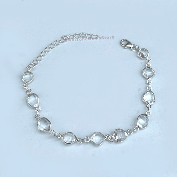 Raw Herkimer Diamond Bracelet: Solid 925 Sterling Silver Raw Herkimer Diamond Bracelet: Solid 925 Sterling Silver