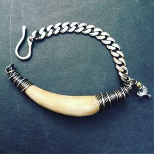Rustic Deer Antler Bracelet, Sterling Silver Chain, Herkimer Diamond Rustic Deer Antler Bracelet, Sterling Silver Chain, Herkimer Diamond