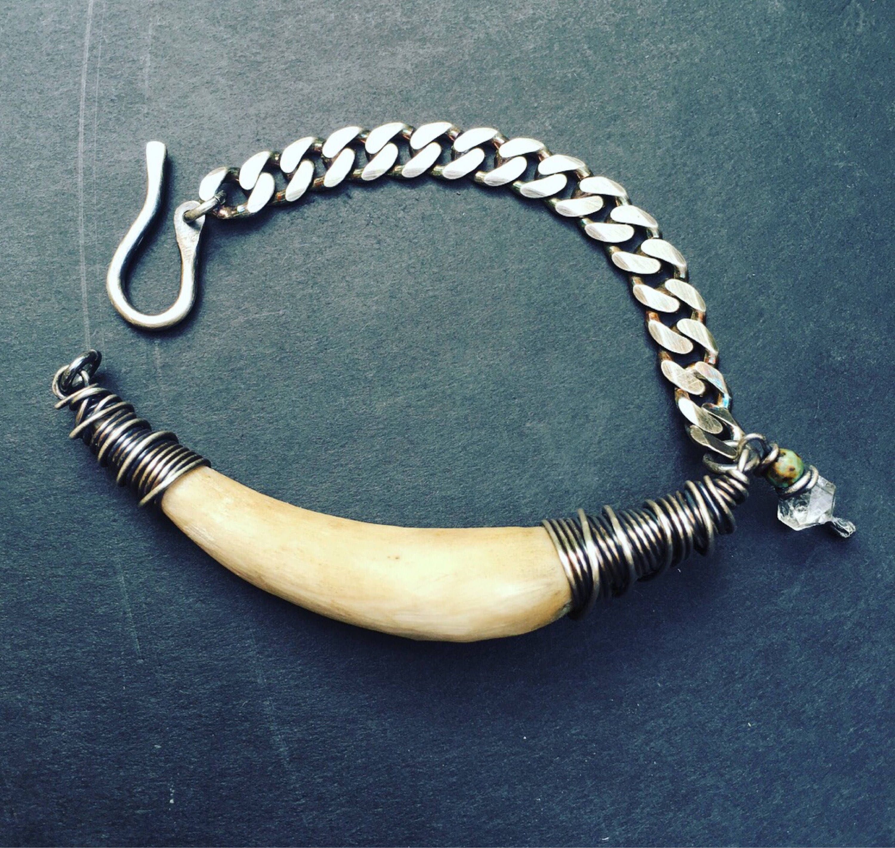 Rustic Deer Antler Bracelet, Sterling Silver Chain, Herkimer Diamond Rustic Deer Antler Bracelet, Sterling Silver Chain, Herkimer Diamond