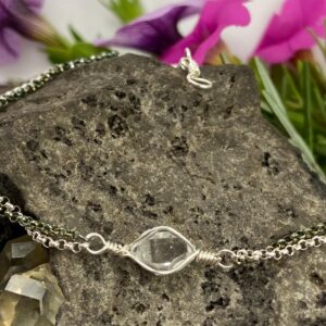 Herkimer Diamond Sterling Silver Bracelet: Two-tone Chain, Usa Handmade Herkimer Diamond Sterling Silver Bracelet: Two-tone Chain, Usa Handmade