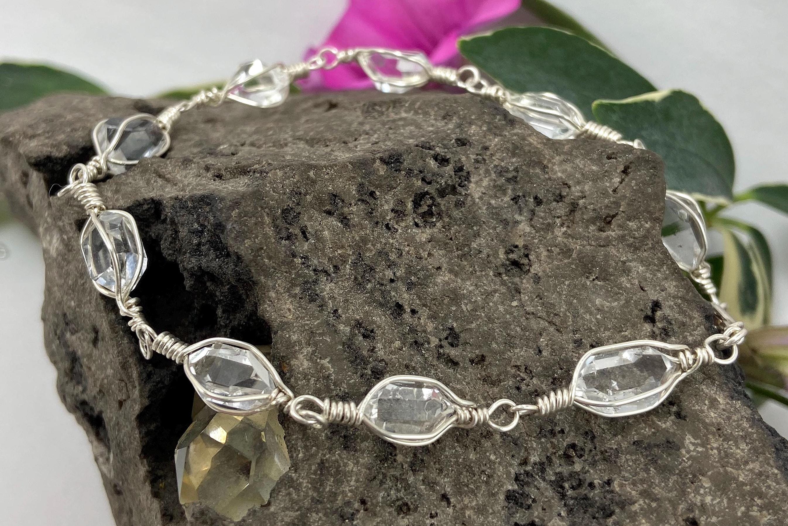 Herkimer Diamond Bracelet: Sterling Silver Quartz Crystal, Hand Mined In Ny
