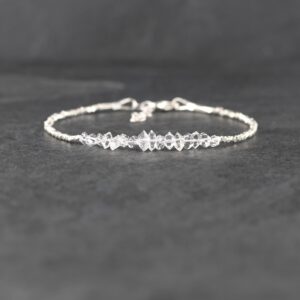 Herkimer Diamond & Sterling Silver Bracelet With Dainty Karen Hill Tribe Fine Silver Faceted Beads, Natural Clear Quartz Crystal Herkimer Diamond & Sterling Silver Bracelet With Dainty Karen Hill Tribe Fine Silver Faceted Beads, Natural Clear Quartz Crystal