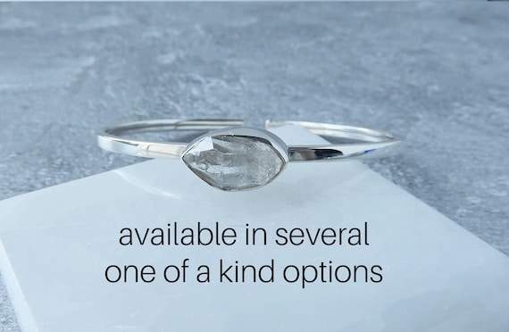 Herkimer Diamond Bracelet Sterling Silver • Herkimer Bangle • Sterling Silver Herkimer Diamond Bracelet • Raw Herkimer Diamond Bangle