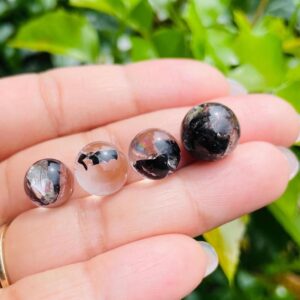 Herkimer Diamond Quartz Spheres: Polished Crystal Cabochons, Set Of 4 (10-12.5mm