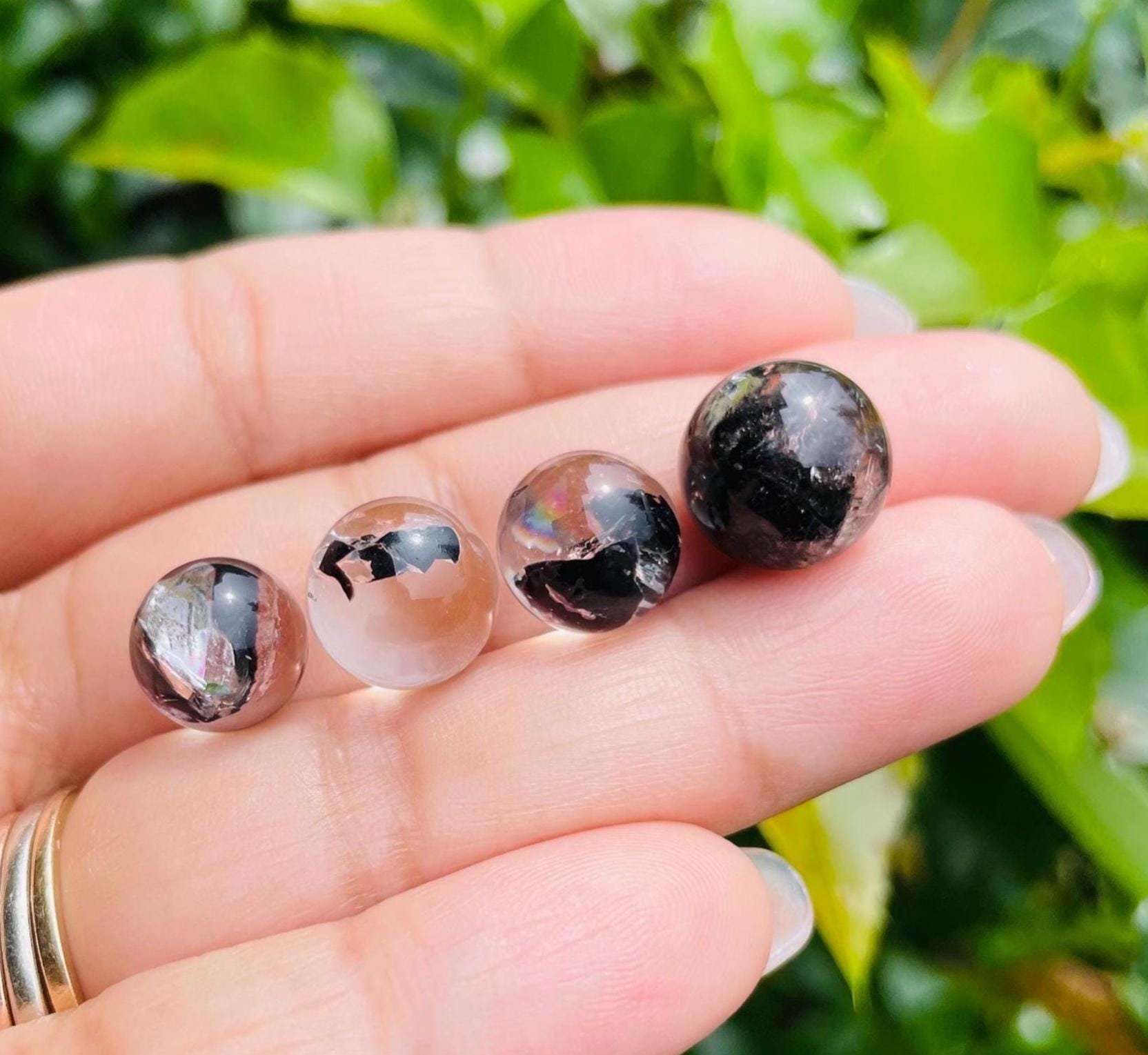 Herkimer Diamond Quartz Spheres: Polished Crystal Cabochons, Set Of 4 (10-12.5mm