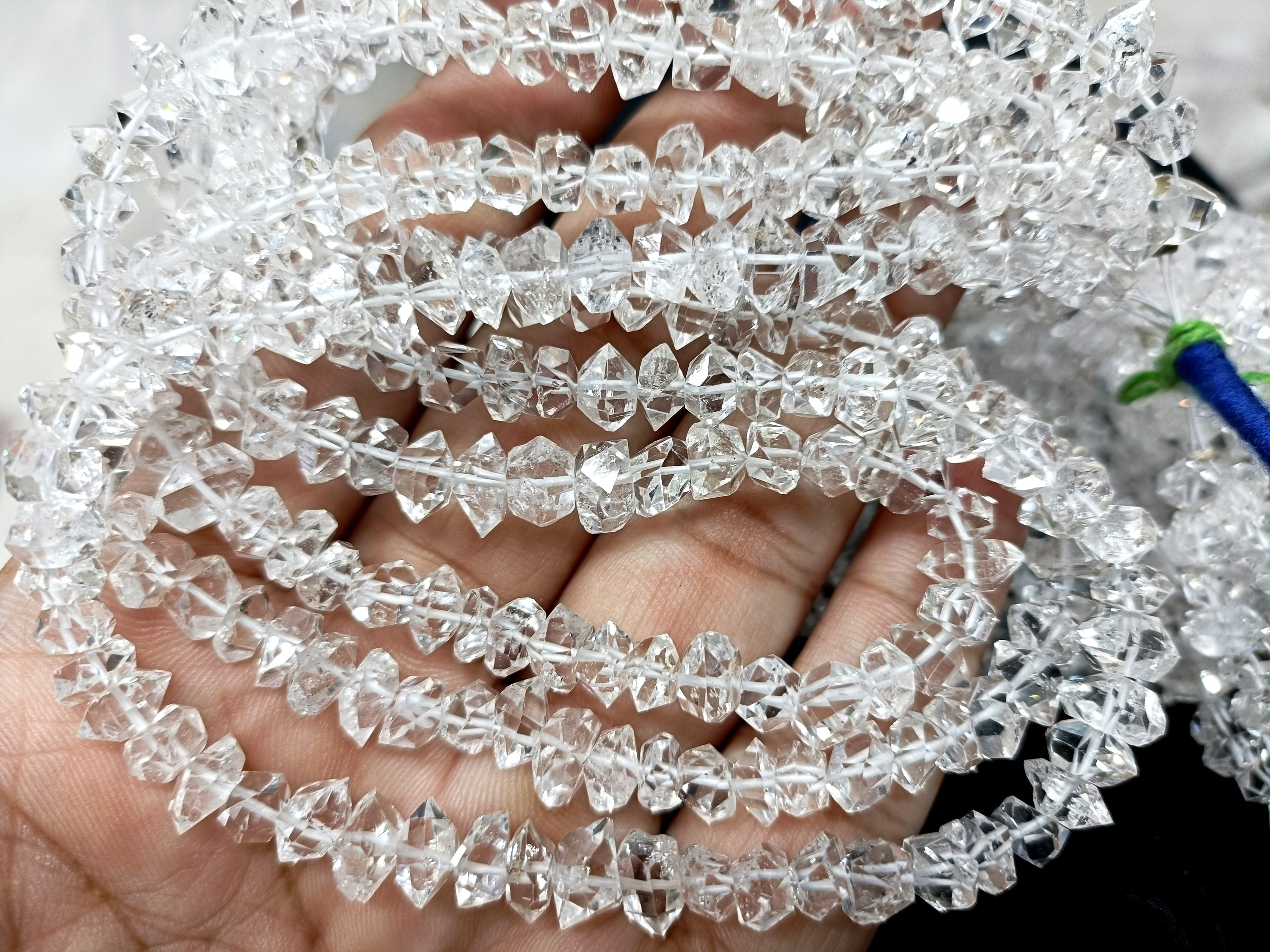 Natural Herkimer Diamond Quartz Faceted Nuggets, 16 Inch Strand