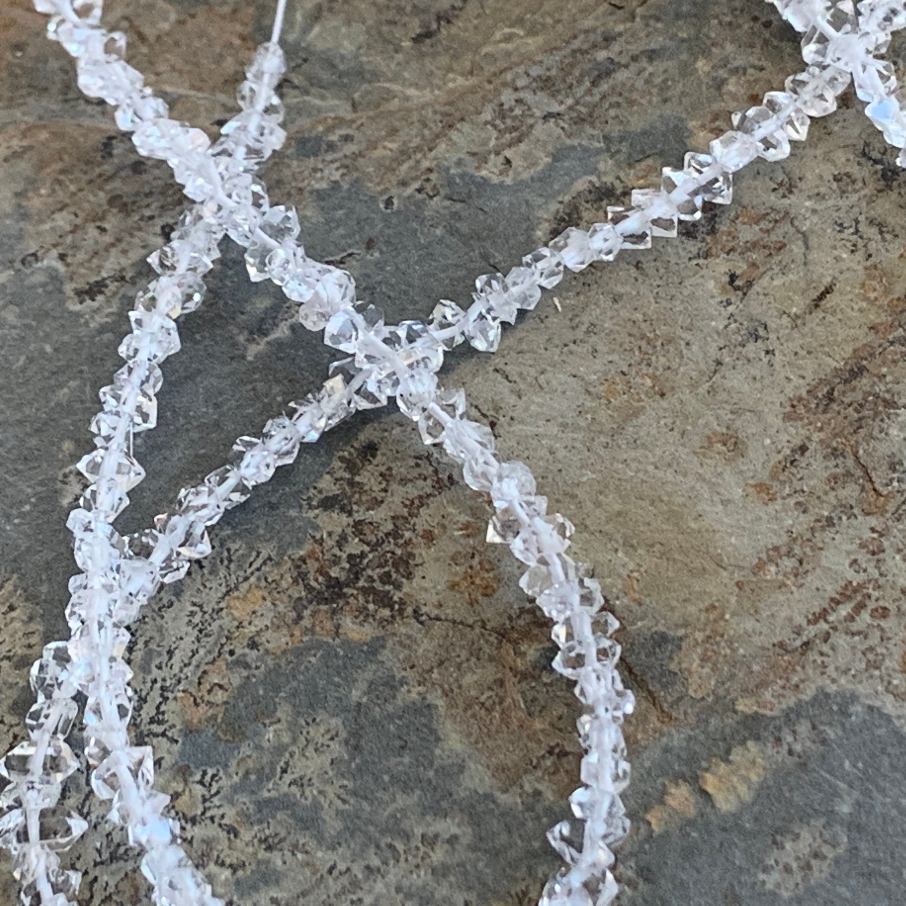 Herkimer Diamond Quartz Beads: Small Double Terminated Nuggets, 16 Inch Strand