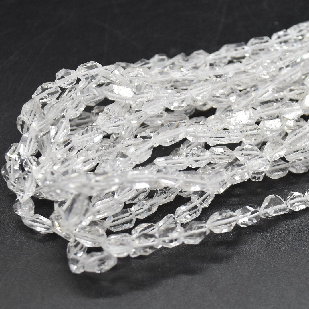 Herkimer Diamond Quartz Gemstone Irregular Faceted Nugget Beads - 7mm - 9mm - 16" Strand