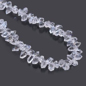 Raw Herkimer Diamond Quartz Clear 5mm-6mm Uncut Nuggets | 8inch Strand | Diamond Quartz Crystal Clear Gemstone Side Drill Beads For Jewelry