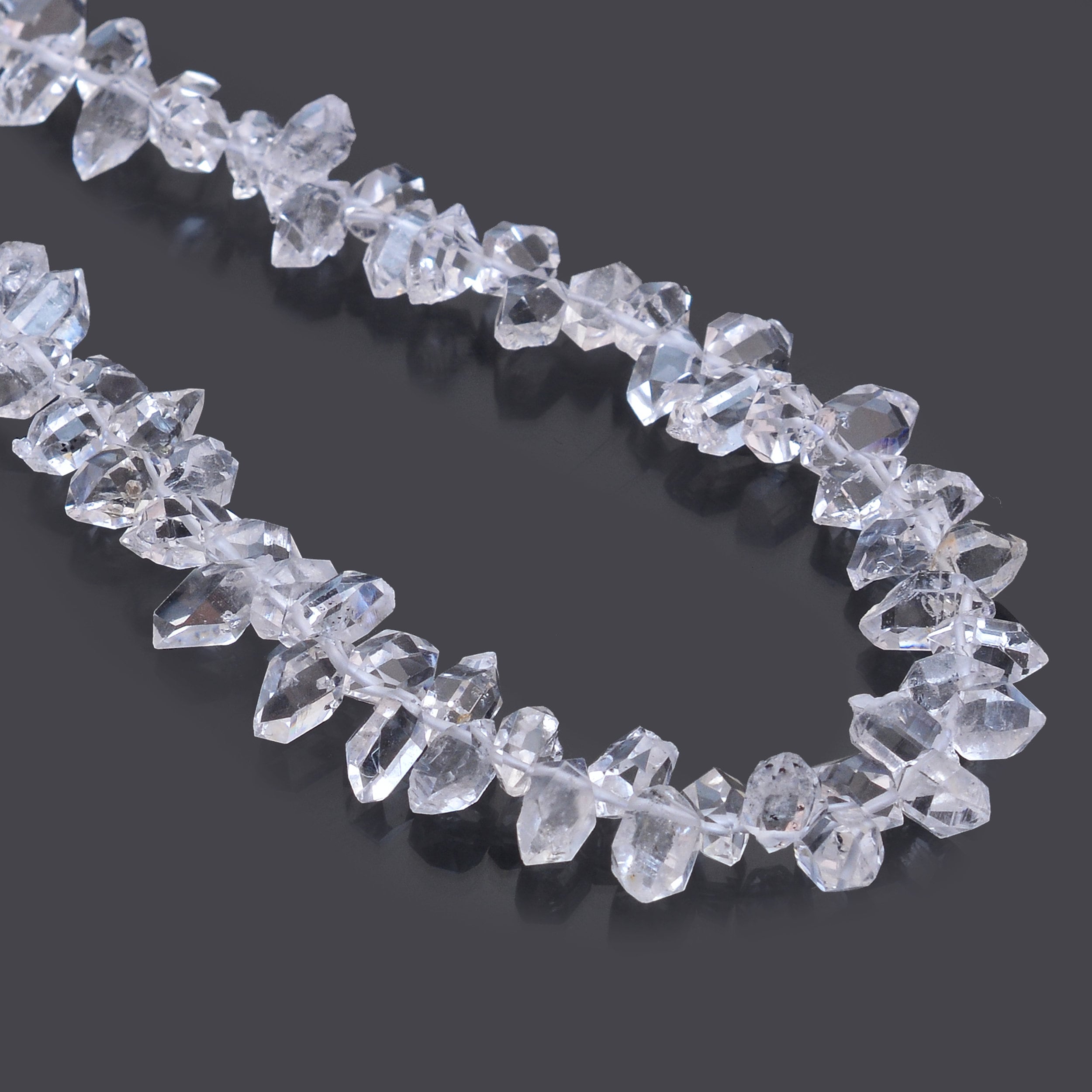 Raw Herkimer Diamond Quartz Clear 5mm-6mm Uncut Nuggets | 8inch Strand | Diamond Quartz Crystal Clear Gemstone Side Drill Beads For Jewelry