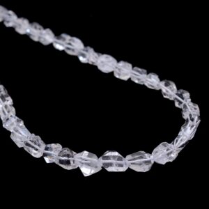 Raw Herkimer Diamond Quartz Clear 6mm-9mm Oval Nuggets | 8inch Strand | Diamond Quartz Crystal Clear Gemstone Tumbled Straight Drill Beads