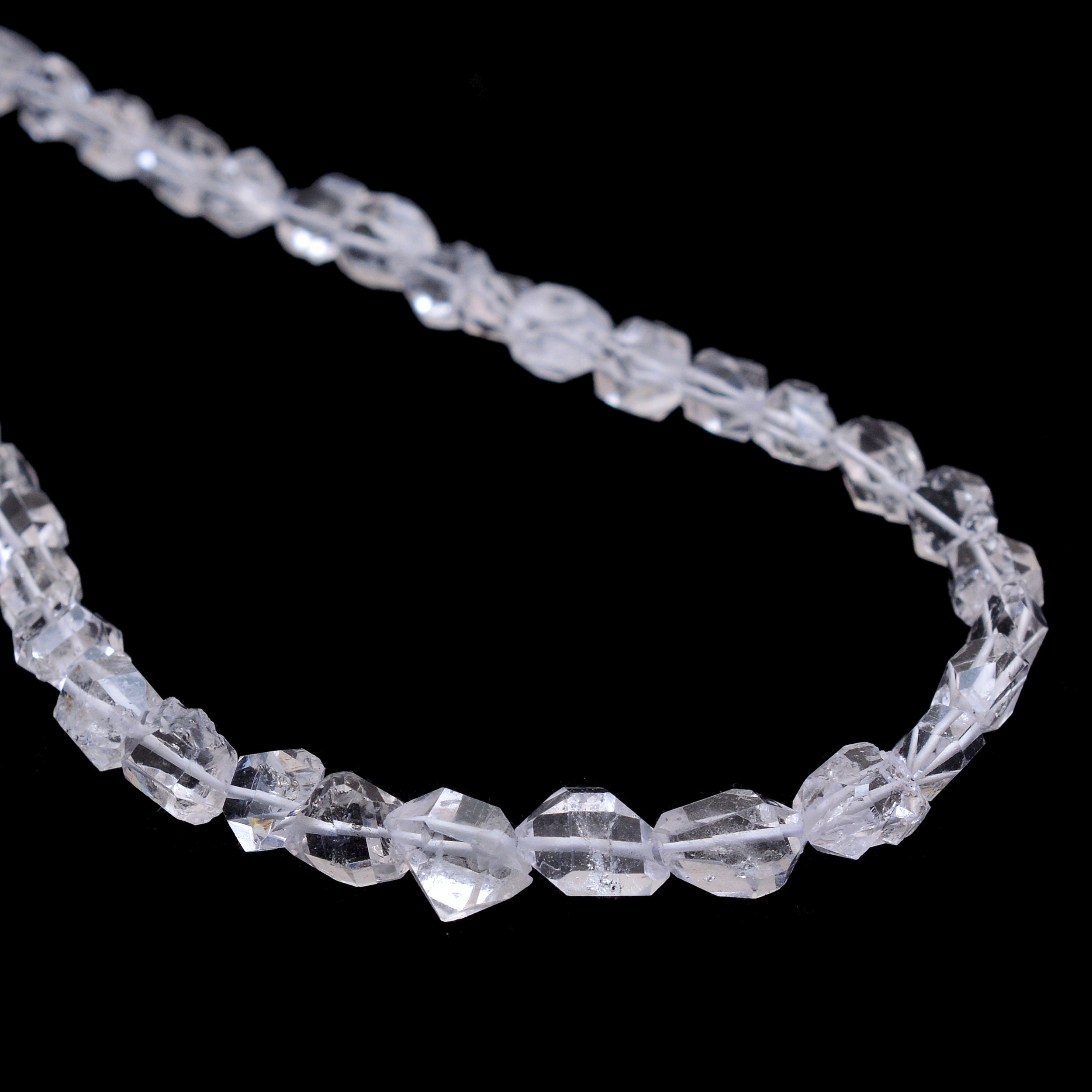Raw Herkimer Diamond Quartz Clear 6mm-9mm Oval Nuggets | 8inch Strand | Diamond Quartz Crystal Clear Gemstone Tumbled Straight Drill Beads