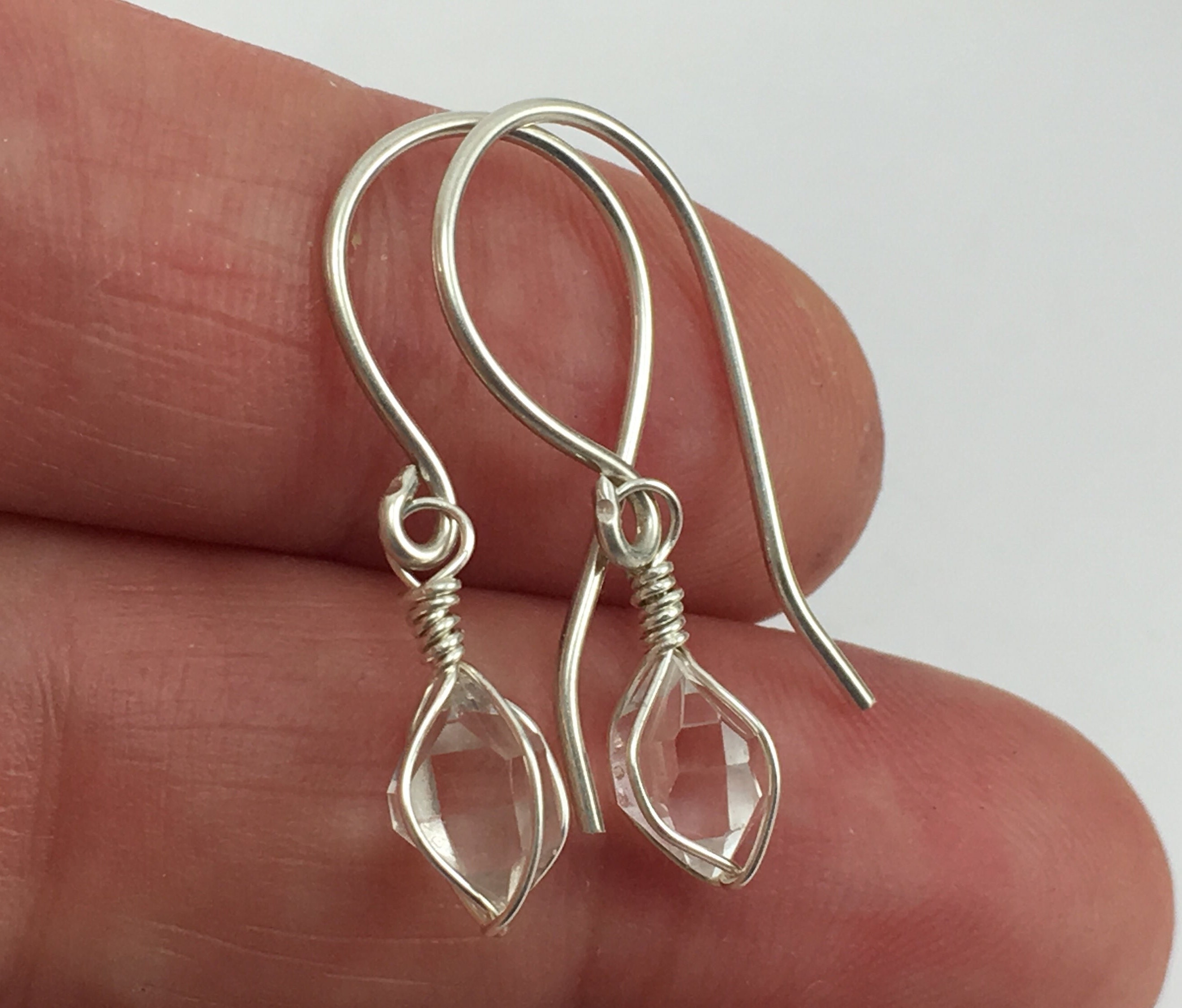 5x7mm Herkimer Diamond Earrings Aa Quartz Crystal Sterling Silver Petite Dangle Earrings Grade Natural Raw Genuine Ny Herkimer Crystals