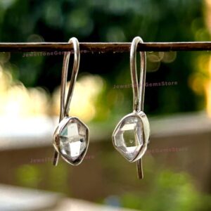 AAA+ Herkimer Diamond Earrings: 925 Sterling Silver Loop, Raw Stone