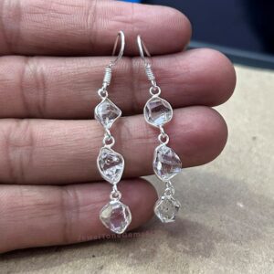 AAA Herkimer Diamond Earrings: Sterling Silver Dangle, Healing Crystal
