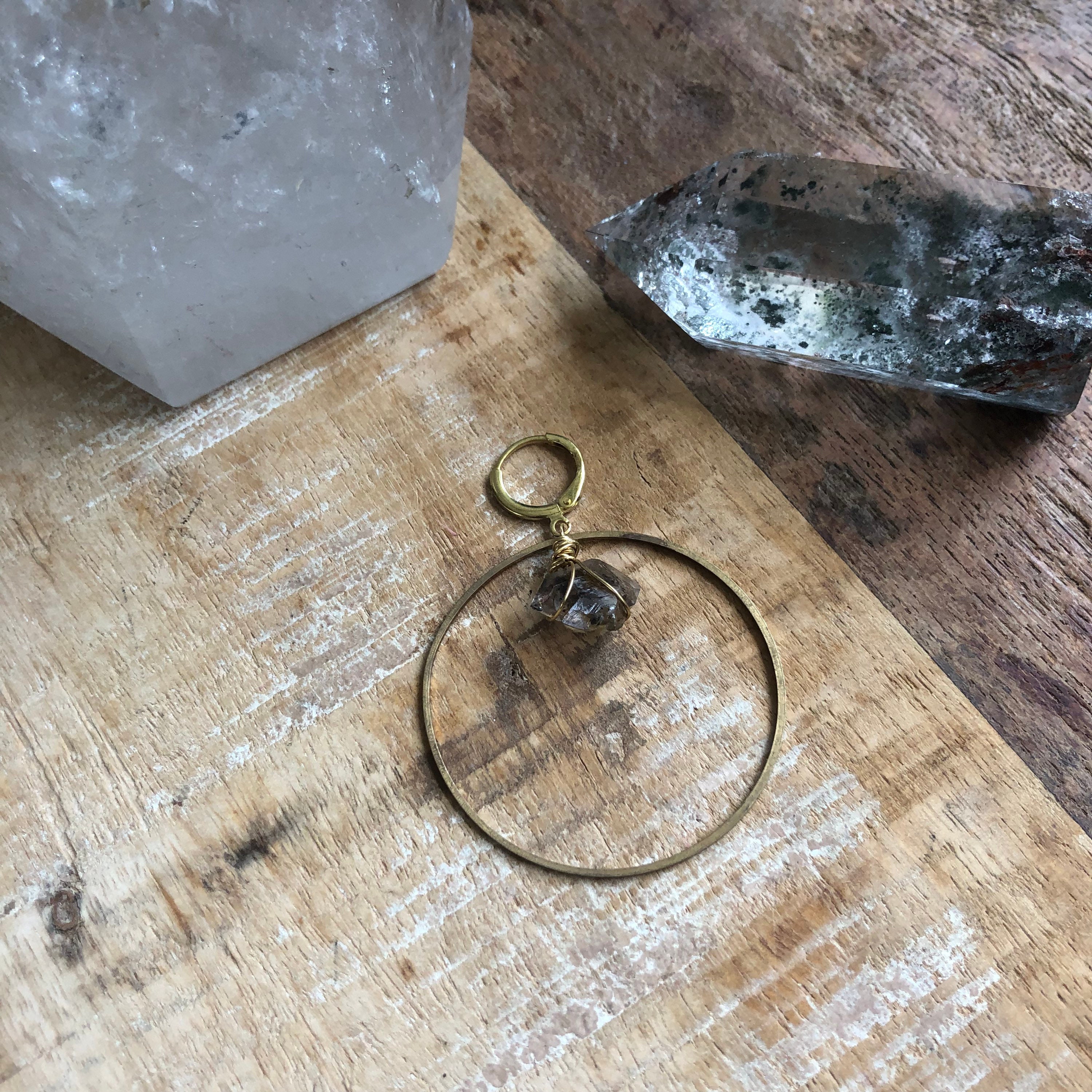 Herkimer Diamond And Brass Earring Single Mix And Match Earrings