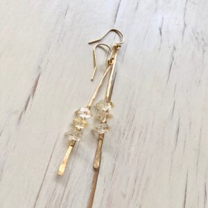 Herkimer Diamond Bar Earrings: Gold Filled Dangle Gemstone Earrings