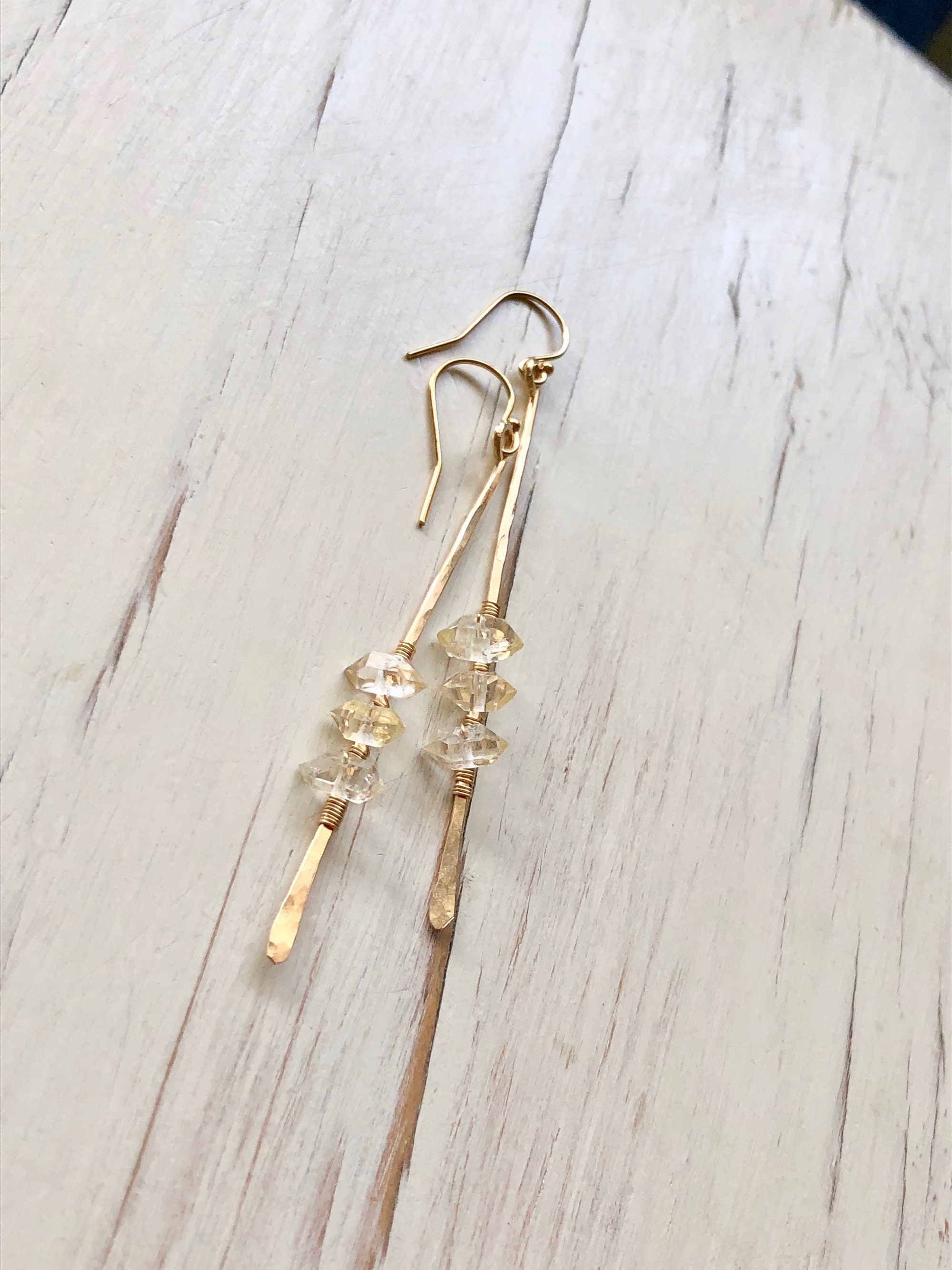 Herkimer Diamond Bar Earrings: Gold Filled Dangle Gemstone Earrings