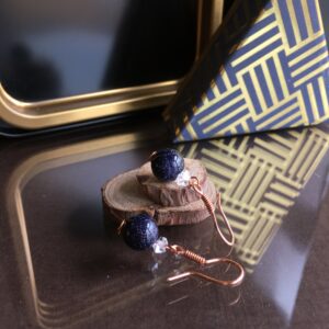 Blue Goldstone And Herkimer Diamond Copper Earrings