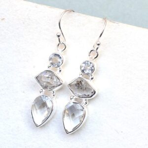 Herkimer Diamond & Crystal Quartz Earrings: Handmade Sterling Silver Gemstone