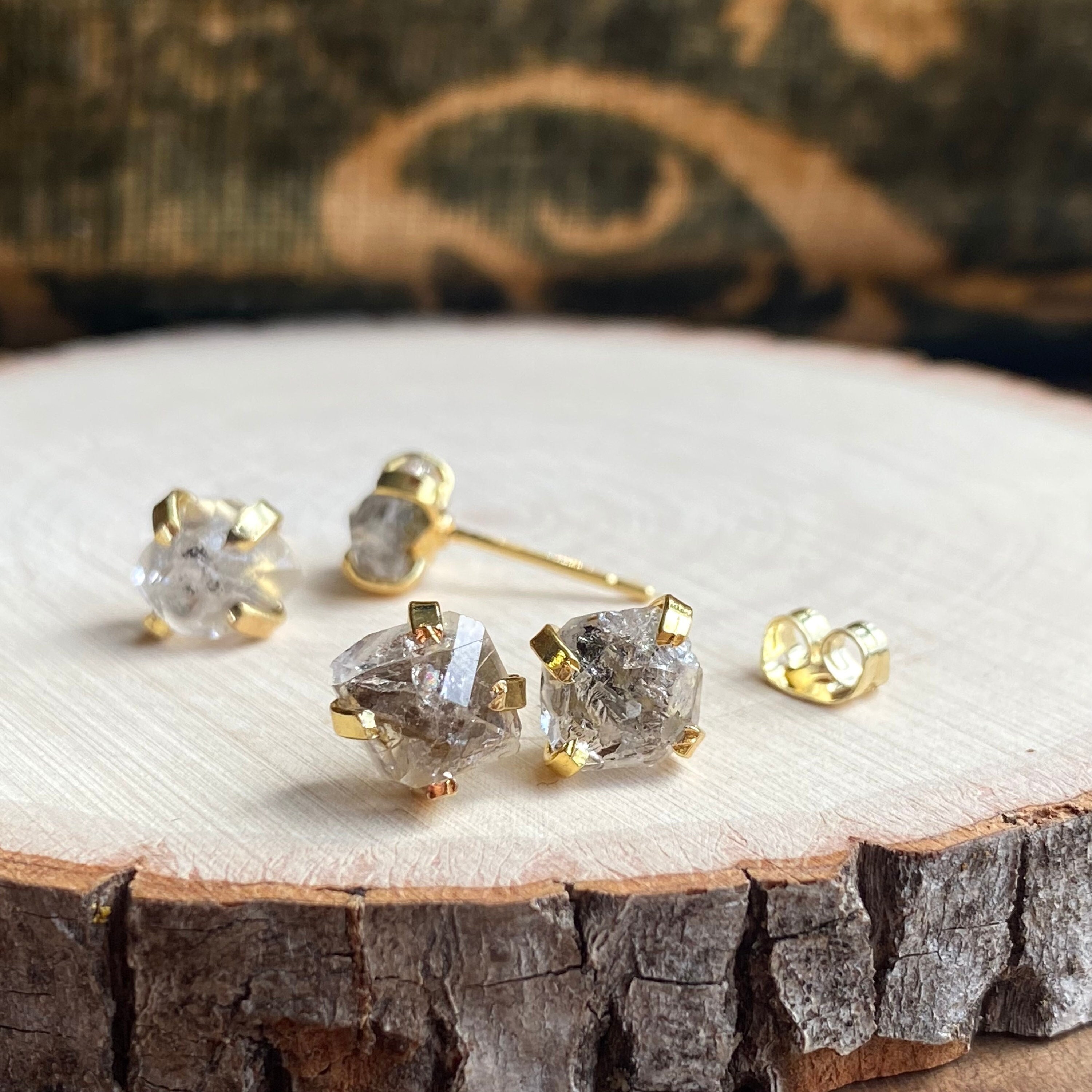 Herkimer Diamond Earrings, Crystal Stud Earrings, Rough Gemstone Earrings, Diamond Jewelry, April Birthstone Gift, Herkimer Post Earrings