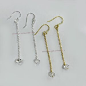 Herkimer Diamond Dangle Earrings: 925 Sterling Silver, Raw Stone