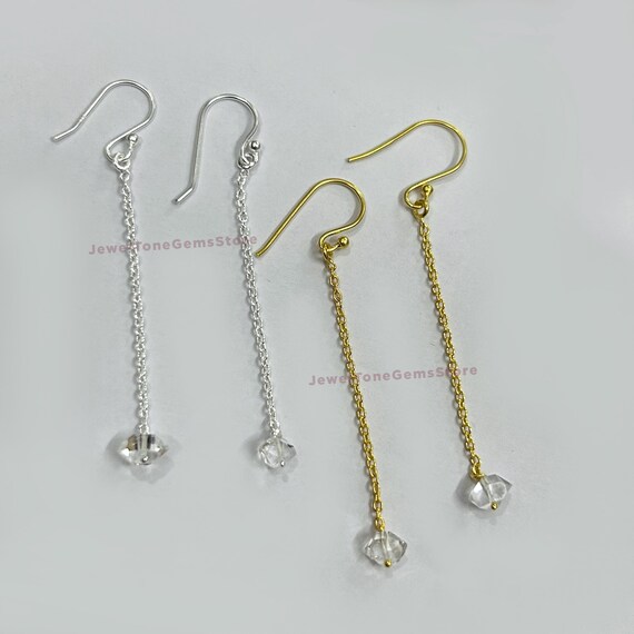 Herkimer Diamond Dangle Earrings: 925 Sterling Silver, Raw Stone