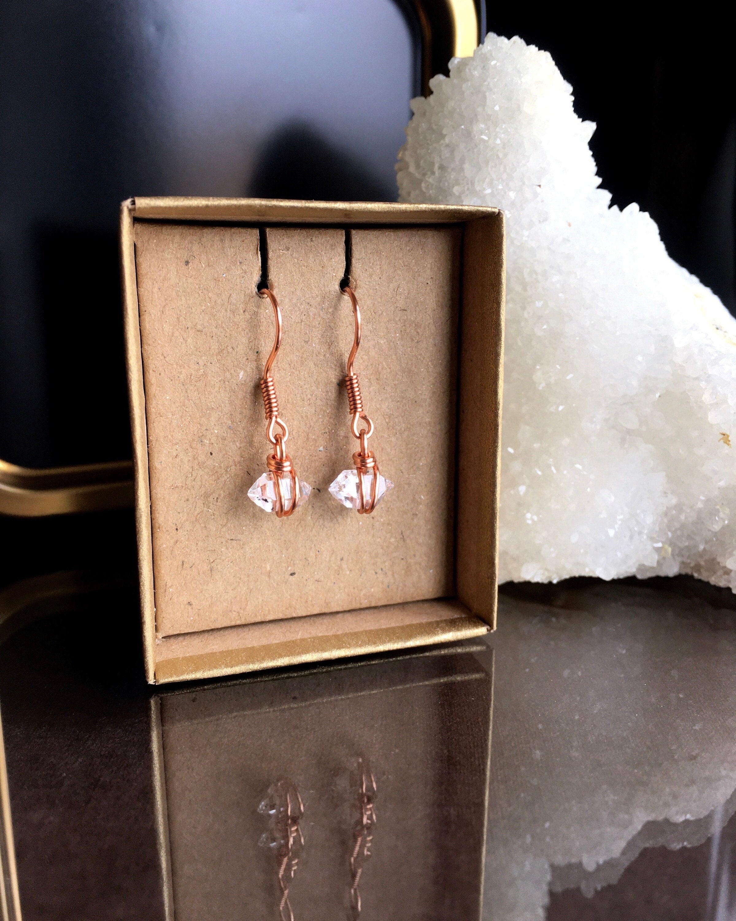 Herkimer Diamond Dangle Earrings, Gift Box