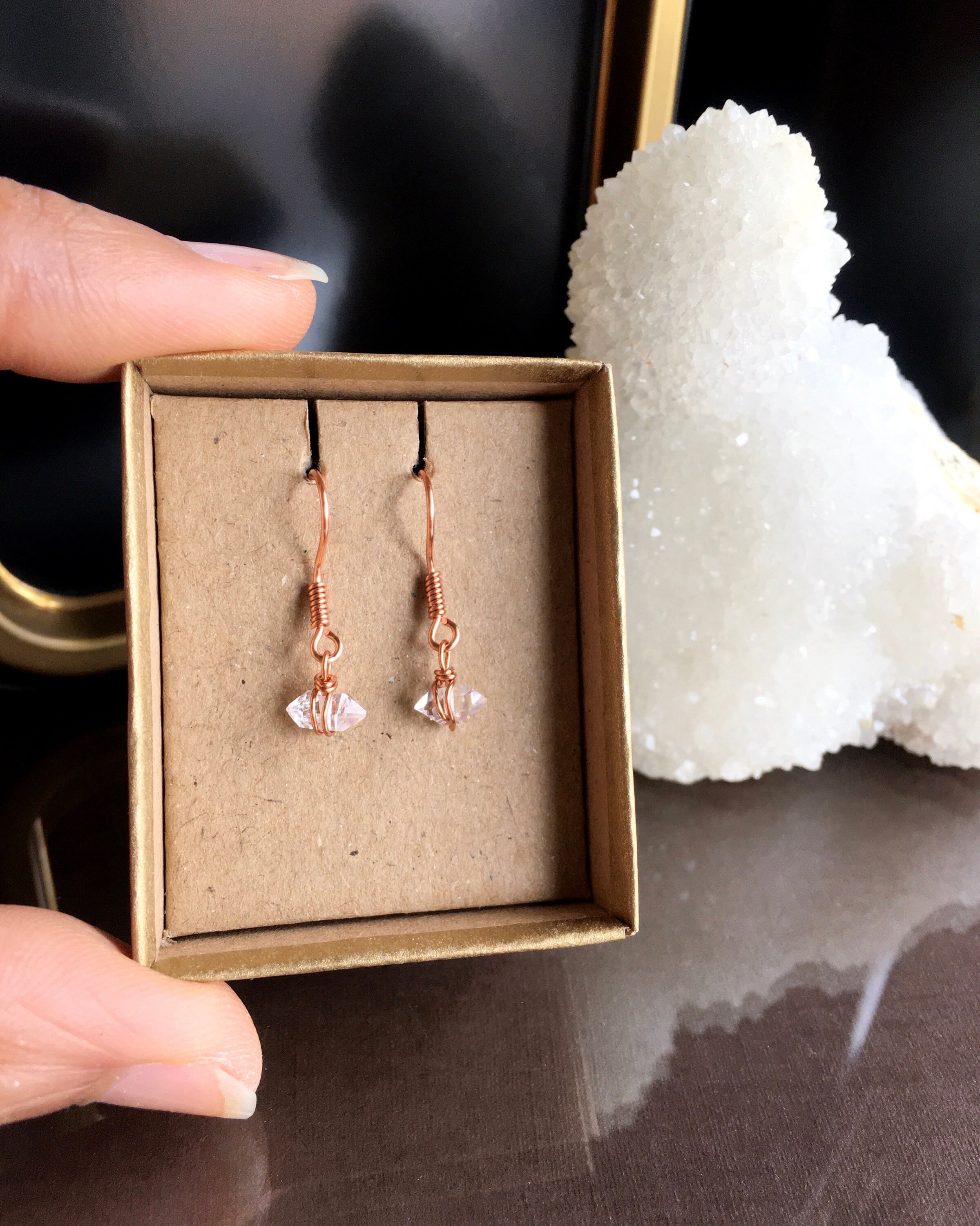 Herkimer Diamond Dangle Earrings: Minimalist Crystal Jewelry