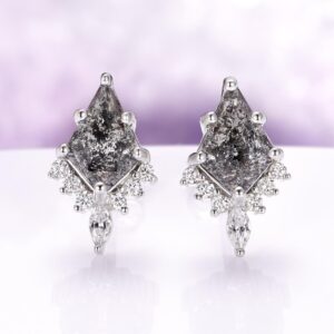 Galaxy Raw Salt & Pepper Diamond Earrings For Women 925 Sterling Silver Kite Herkimer Diamond Studs Unique Jewelry Anniversary Gift For Her Galaxy Raw Salt & Pepper Diamond Earrings For Women 925 Sterling Silver Kite Herkimer Diamond Studs Unique Jewelry Anniversary Gift For Her