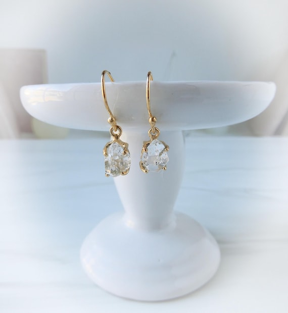 Herkimer Diamond Earrings Gold Setting • Genuine Herkimer Earrings Mined In Herkimer Ny •  April Birthstone • Herkimer Diamond Jewelry