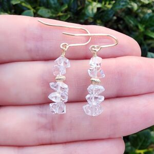 Herkimer Diamond Earrings Gold, Stacked Earrings, Dainty Small Dangle Earrings, Clear Gemstone Earrings, Everyday Earrings, 1 Inch Earrings