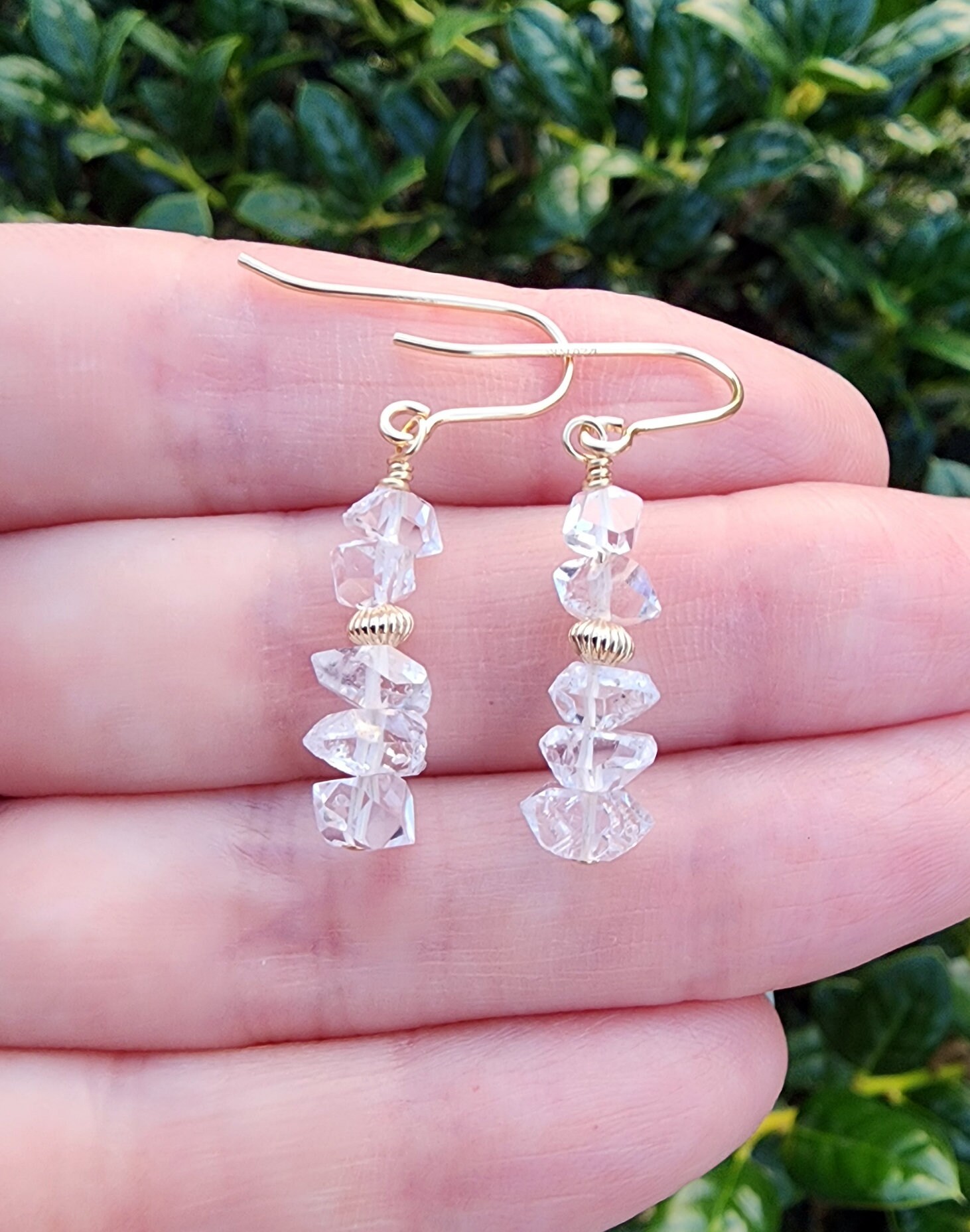 Herkimer Diamond Earrings Gold, Stacked Earrings, Dainty Small Dangle Earrings, Clear Gemstone Earrings, Everyday Earrings, 1 Inch Earrings