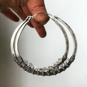Hammered Sterling Silver Hoop Earrings with Herkimer Diamonds